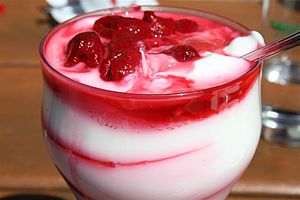 Yoghurt and raspberries