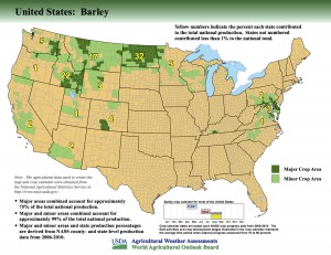 USDA Releases New Maps Identifying Major Crop Producing Areas: Barley