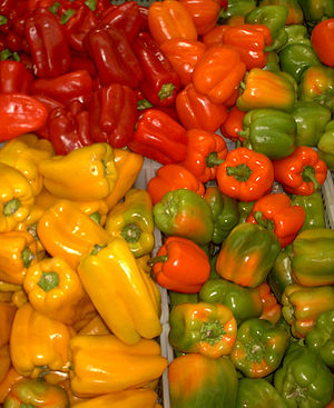 Assorted bell pepper fruits from Mexico