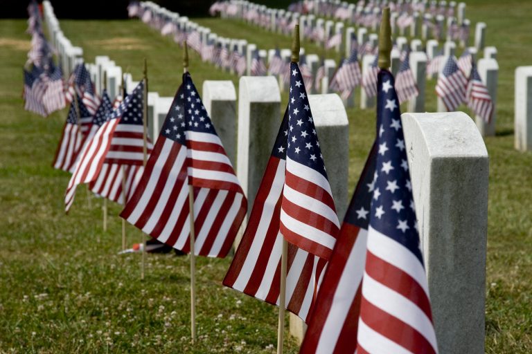 Memorial Day flags and grave stones