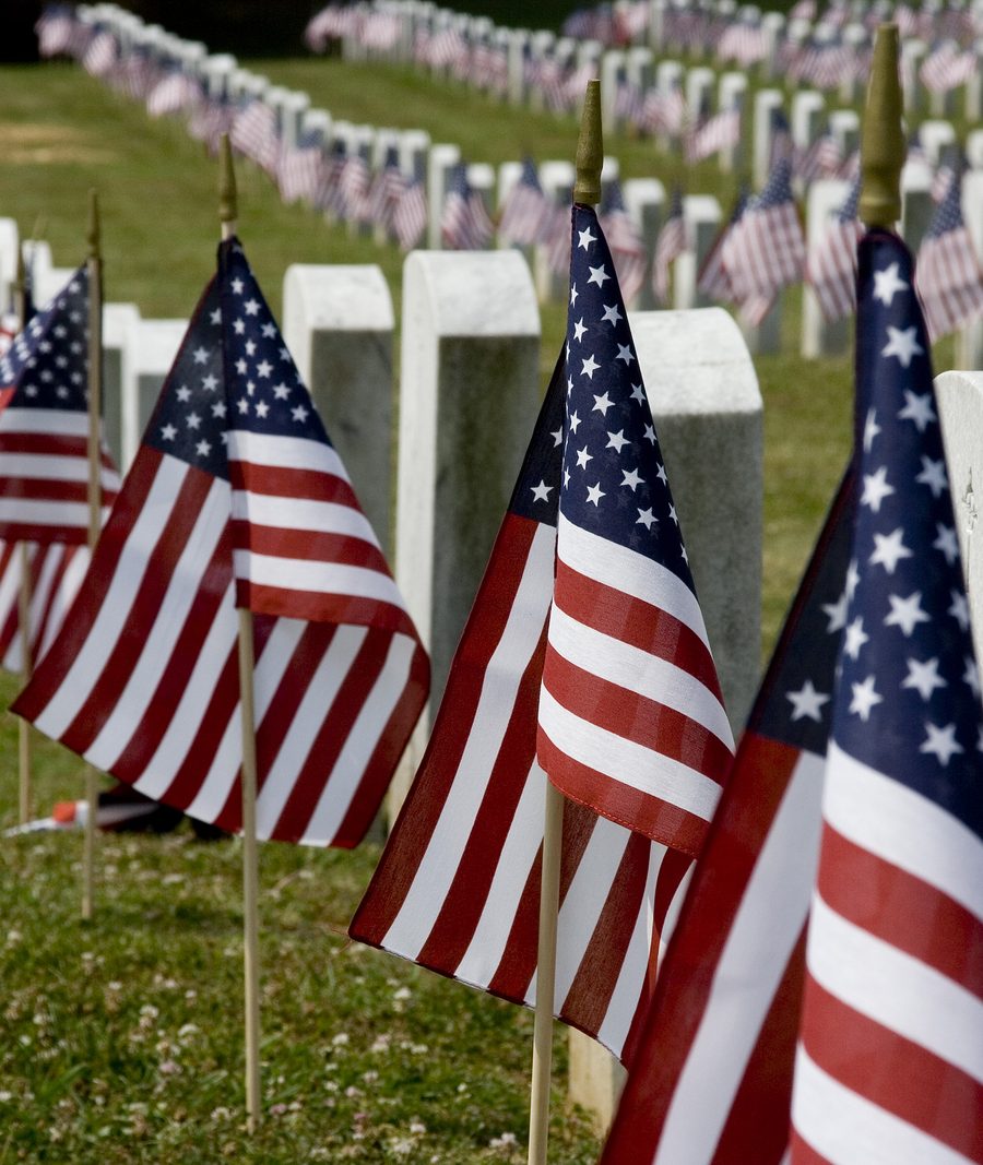 Memorial Day flags and grave stones